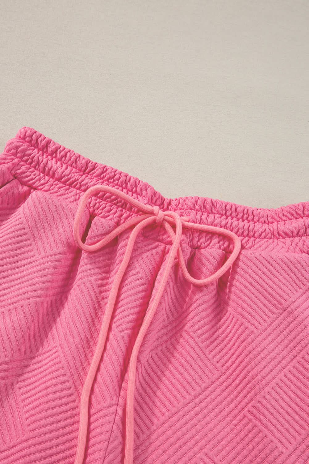 Strawberry Pink Textured Loose Fit T Shirt and Drawstring Pants Set - Love Salve